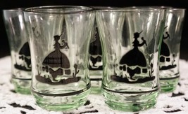 RARE Set of 8 Vaseline Glass Little Bo Peep Silhouette Juice Glasses Blacklight  - £79.92 GBP