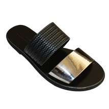 Leather handmade black silver mirror Greek Sandals - £45.56 GBP+