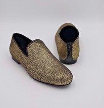 Jimmy Choo Sloane Gold Metallic Pony Fabric Slippers Slip-On Loafers 8.5 41.5 - £275.72 GBP