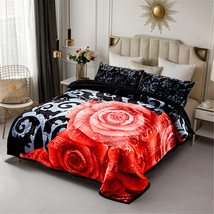 Black - Sherpa Comforter Set Blanket 2 Shams Korean Style Printed 80"x90" - $121.98