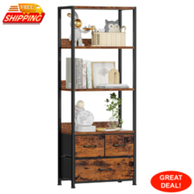 59&quot; Tall Bookcase Storage Shelf 4-Tier Industrial Bookshelf Rack With 3 Fabric - £71.17 GBP