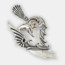 Queen Swan Heart Shape Two Tone Bronze &amp; Sterling Silver Pendant - £133.25 GBP