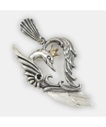 Queen Swan Heart Shape Two Tone Bronze &amp; Sterling Silver Pendant - $166.70