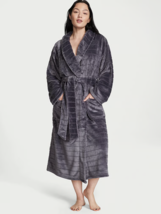 New VICTORIA&#39;S SECRET Women&#39;s Long Plush Cozy Robe Striped Gray XL/XXL - $89.09