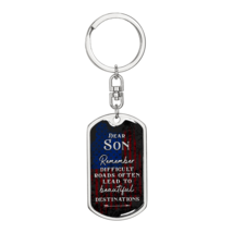 To My Son Difficult Road Keychain Stainless Steel or 18k Gold Dog Tag Keyring - £37.92 GBP+