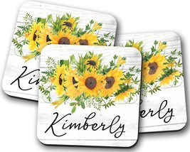 Personalized Sunflower Coaster, Custom Name Coaster, Personalized Gifts, Name Co - £3.98 GBP