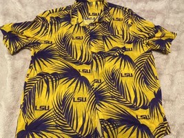 LSU NCAA Mens Yellow/Purple Cotton Button-Up Pocket Hawaiian Shirt XXL - £38.95 GBP