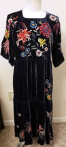 Johnny Was Embroidered Tiered Midi Dress Sz-M Midnight Blue Velvet - £239.79 GBP