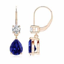 ANGARA Lab-Grown Blue Sapphire Earrings with Diamond in 14K Gold (9x7mm, 3.5 Ct) - £1,666.43 GBP