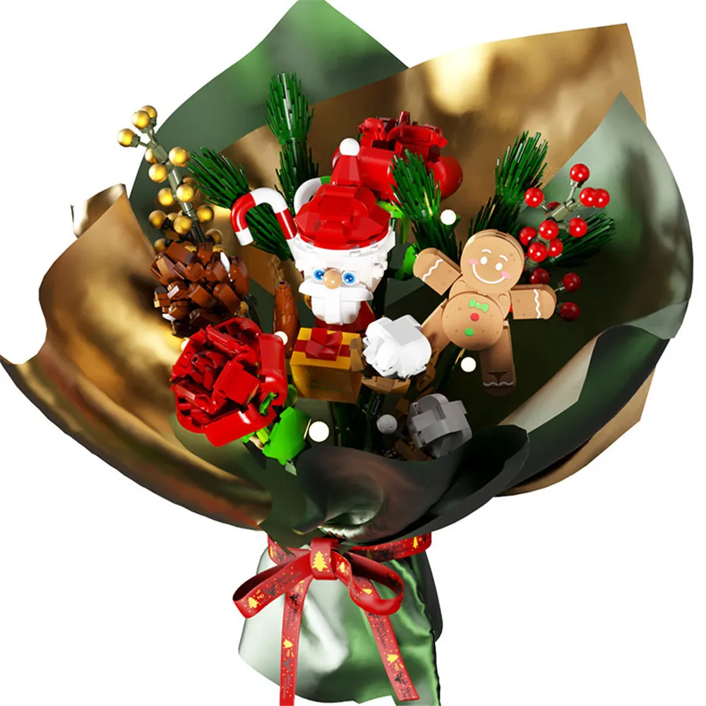 Christmas Flower Bouquet Block with Music Box DIY Santa Claus Building Bricks - £46.16 GBP
