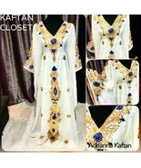 Stylish White Moroccan Dubai Kaftan Long Gown Farasha Abaya Dress New Fancy - $77.00