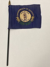 New Kentucky State Mini Desk Flag - Black Wood Stick Gold Top 4” X 6” - £6.41 GBP
