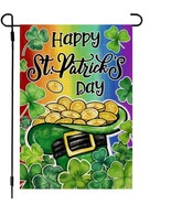 St. Patrick&#39;s Day Garden Flag 12x18 Green Shamrocks Hat of Gold End of R... - $9.89