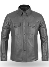 Stylish Gray Formal Shirt Men Real Lambskin Soft Leather Casual Wear Han... - £83.66 GBP