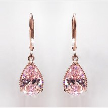 Natural Pink Drop Earrings for Women 18k Rose Gold Romantic Fashion Fine Jewelry - £16.40 GBP