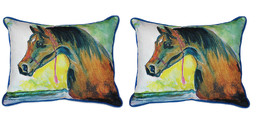 Pair of Betsy Drake Prize Horse Large Indoor Outdoor Pillows 16x20 - £71.21 GBP