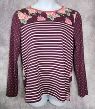 Matilda Jane Womens Large Tunic Burgundy Pink Floral Stripe Long Sleeve Top - $19.99