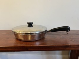 Vintage Retro Revere Ware 1801 Copper Clad 10” Skillet Fry Pan Lid Cookw... - $35.63