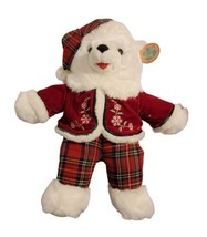 Dan Dee Snowflake Teddy Plush Bear 2008 Christmas White Fur Red Santa Hat Lg 20” - £17.83 GBP