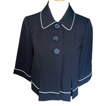ALLISON TAYLOR PETITES BLACK WHITE TRIM THREE BUTTON BLAZER PLEATED WOME... - $13.60
