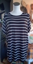FIG &amp; BLU Blk/White Striped Short Sleeve Top Zippers By Shoulders Women&#39;... - £6.98 GBP