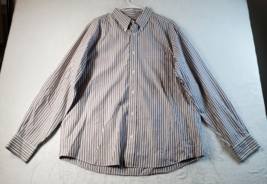 Eddie Bauer Button Up Shirt Mens Large White Burgundy Striped Long Sleev... - $15.82