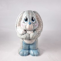 Vintage Bunny Rabbit Ceramic Patchwork Boho Blue Easter Spring Decor 1987 Hobby - £21.81 GBP