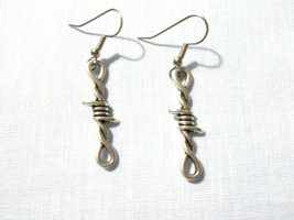 Barb Wire Twist Barbed Wire Double Loop Dangling Pair of Earrings Steel Hooks - £3.98 GBP