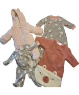 Bunting Layette Lot Baby Girl 0-3 Mos Sleeper Sherpa Fleece Snow Suit Pi... - $26.86