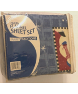 Family Traditions Snowman Christmas Queen Flannel Sheet Set Vintage 90s ... - $55.09