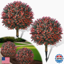 YUGYUM 2 Pack Artificial Red Topiary Ball Trees 24 inch UV Resistant Fau... - $75.64
