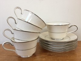 Set 5 Vtg Noritake Sorrento 7565 Ivory Floral Silver Porcelain Tea Cups ... - £62.90 GBP