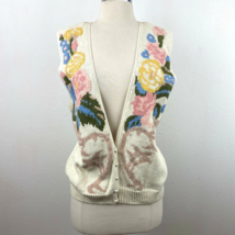 Vtg 80s Russ Studio Spring Floral Knitted Vest Ramie Cotton Cottagecore Med - £25.40 GBP