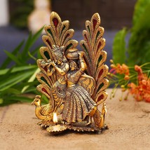 Peacock Design Radha Krishna Idol Showpiece with Diya for Puja and Home Decor (8 - £29.26 GBP