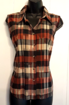 White Stag Sleeveless Blouse size Medium Women&#39;s Top Brown Plaid Button Up Shirt - £11.55 GBP