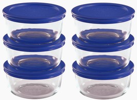 Pyrex Storage 2 Cup Round Dish, Clear With Blue Lid, 12-Piece - $46.93