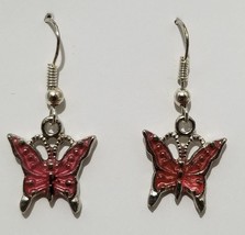 Hillcrest Ent. - Pink Enamel Butterfly Dangling Earrings            X2 - $5.00