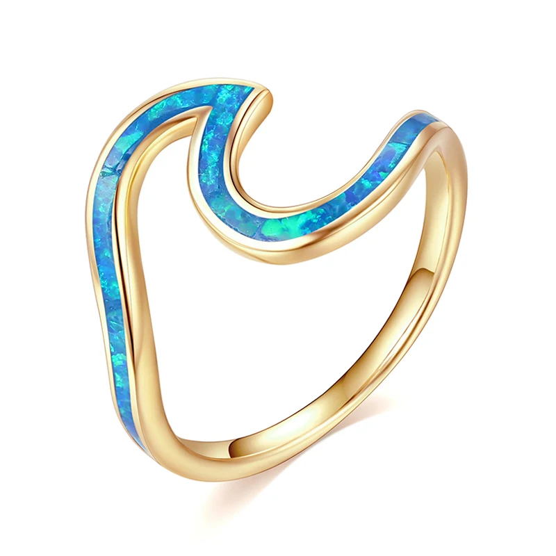 925 Sterling Silver Rings Classic Wave for Women Engagement Finger Ring Blue Opa - £21.24 GBP