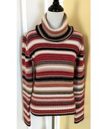 WHITE + WARREN Red/Tan/Cream Stripe Cashmere Knit Cowl Neck Sweater (M) - $53.02 CAD