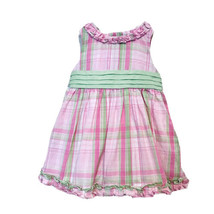 Hartstrings Baby Girls Size 12M Plaid Pink & Green Ruffle Tie Sash Lined Dress - $11.95