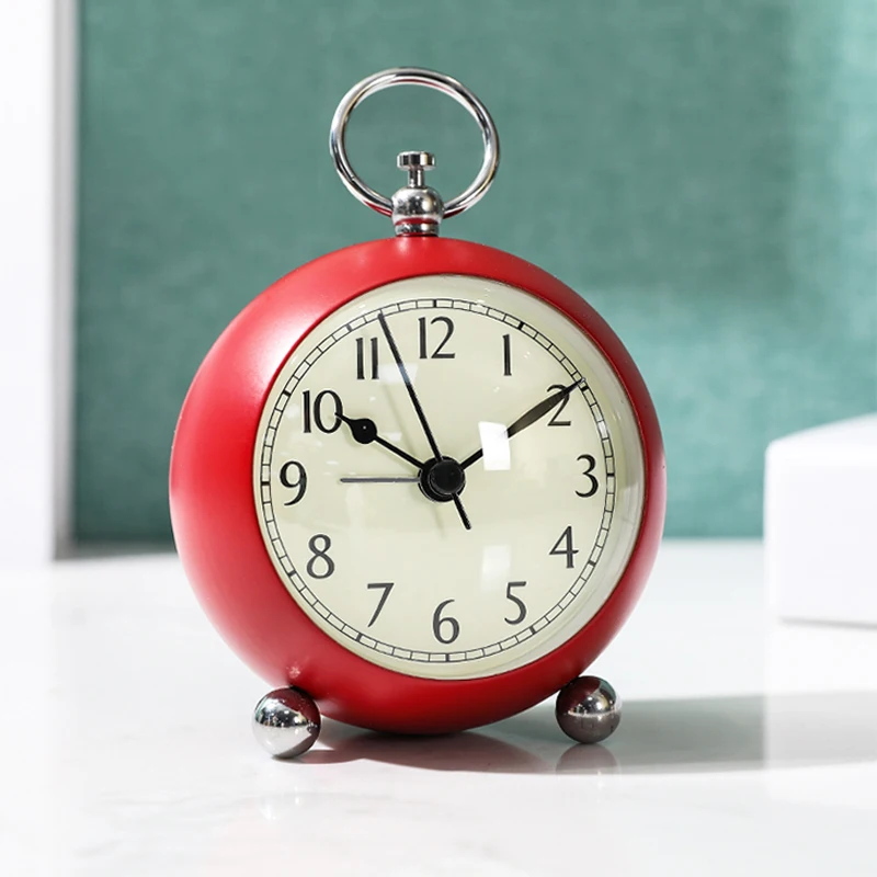 Metal Silent Table Clock with Handle, Battery Power Home Decoration Mini... - $26.37