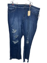 Kancan Women&#39;s Jeans Boyfriend Distressed High Rise Wide Leg Denim Blue 22W NWT - £28.27 GBP