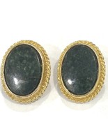 Vintage Gold-Tone with Black-Green Stone Oval Clip-On Earrings - $16.87 CAD