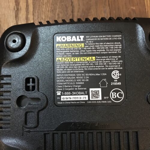 Kobalt 40v Max Lithium Ion Battery Charger KRC6006 Open Box Charger