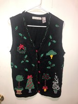 Victoria Jones Ugly Christmas Sweater Vest Womens SZ Small Button Up Holidays - £9.38 GBP