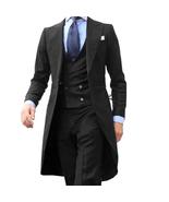 Long Coat Suit Gentle Tuxedo Prom Blazer 3 Pieces (Jacket+Vest+Pants) - £94.81 GBP