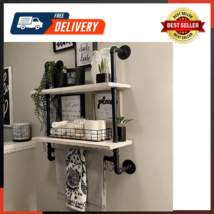 Industrial Pipe Shelving Bathroom Pipe Shelves With Towel Bar,2 Tier 24 Inch - £81.22 GBP