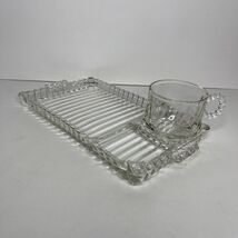 Hazel Atlas Ball &amp; Rib  Glass Sip n Smoke Luncheon Snack Cup &amp; Tray Set - $15.00