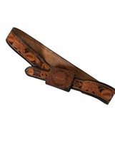 Western Tooled Leather Belt Floral Elfrida Arizona Belt Factory Buckle Usa 32” - £28.31 GBP