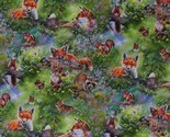 Cotton Animals Foxes Rabbits Flowers Wildlife Nature Fabric Print BTY D4... - $11.95